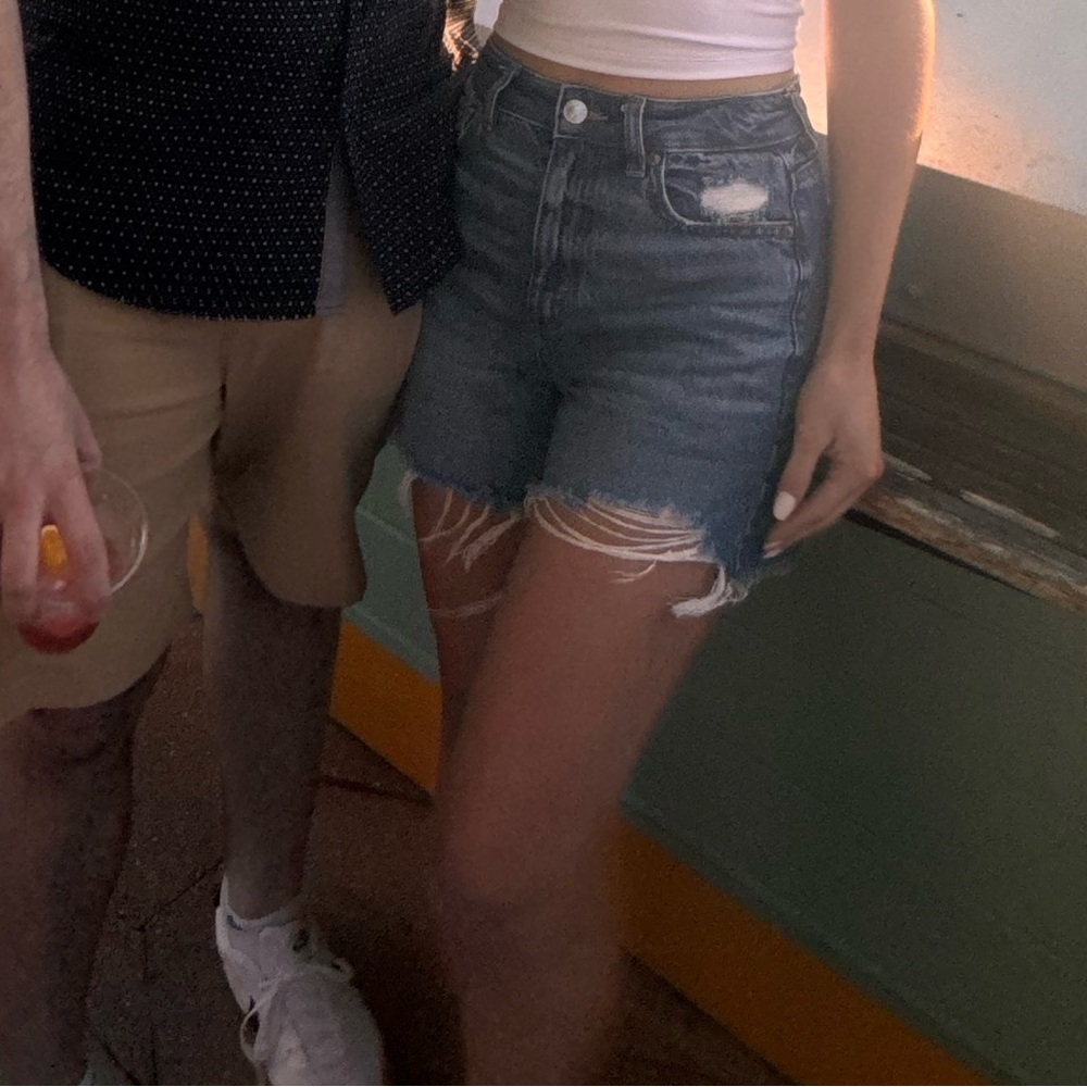 American Eagle Outfitters Distressed Dark Blue Denim Jean Shorts